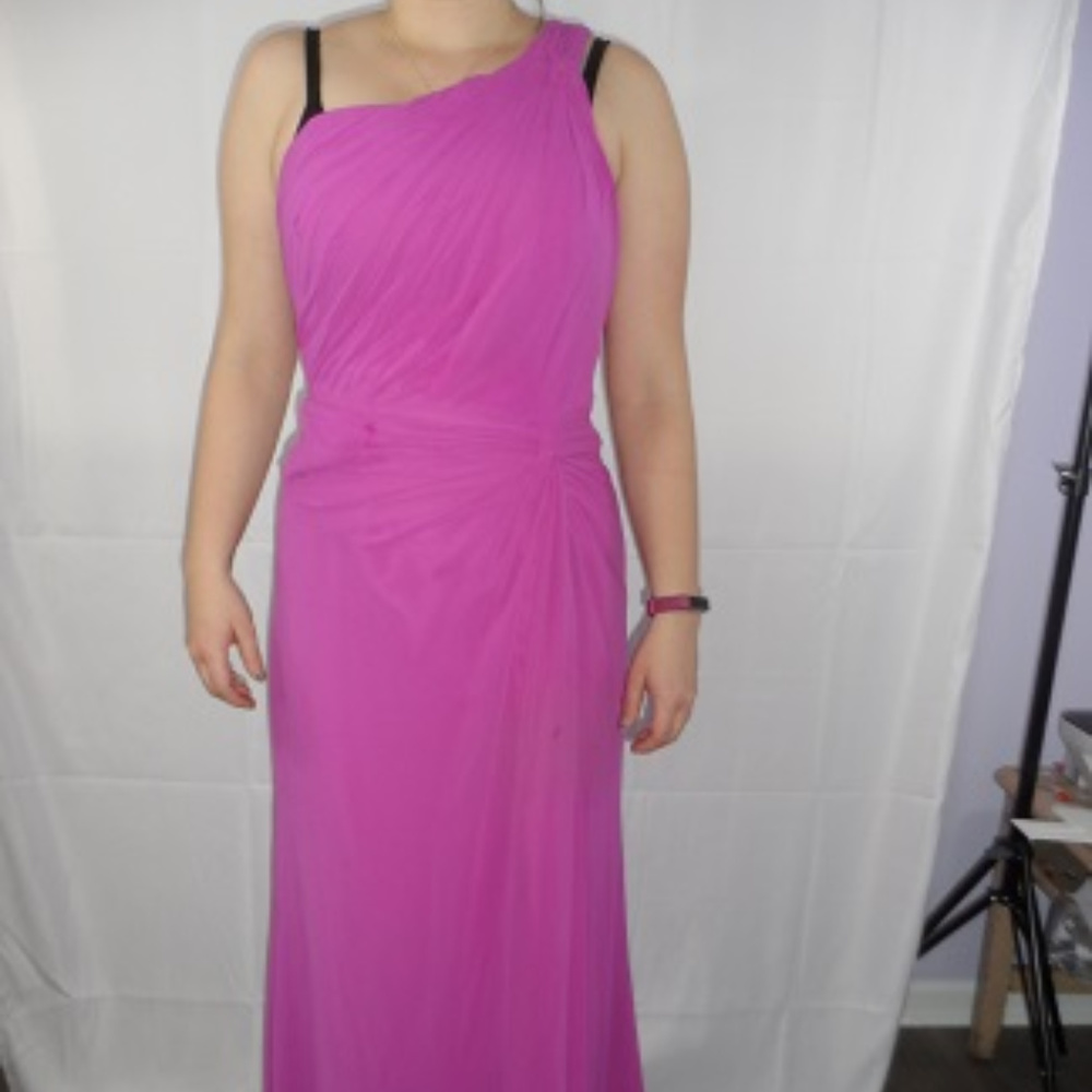 Mori Lee by Madeline Gardner 1 Shoulder Cinched Waist Magenta Gown Size 11/12